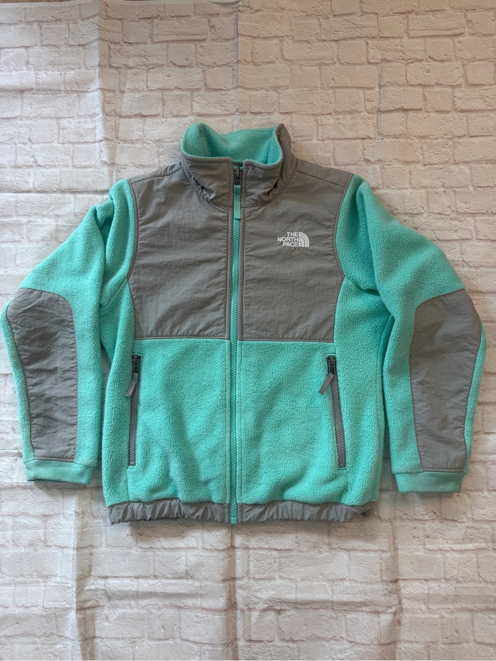 The North Face Kids Teal and Gray Fleece Denali Jacket
